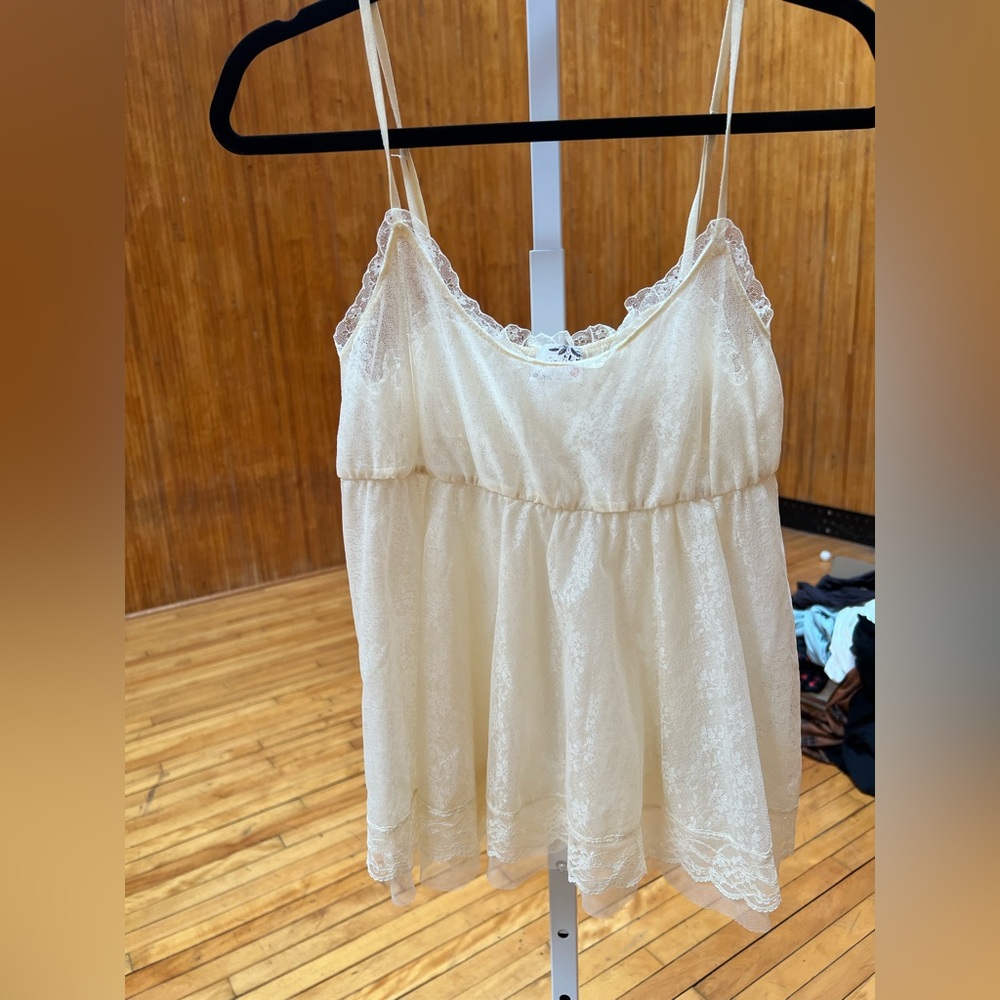 Vintage Free People Intimately Cream Relaxed Ruffled Camisole